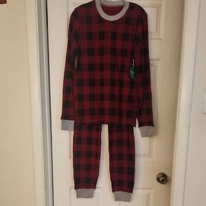 Pact Womens Plaid Pajama Set in Red and Black